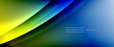 Gölgeli sıvı çizgiler ve eğimli arkaplanda ışık salla. Dinamik düz gölge çizgisi etkisi olan basit akışkan renk gradyanı soyut arkaplan