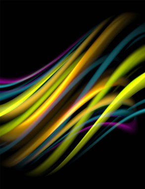 Siyah, sıvı sıvı renk dalgalarında ipeksi çizgiler. Vektör İllüstrasyonu