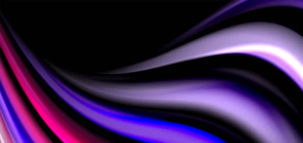 Lignes lisses abstraites en soie sur des ondes de style arc-en-ciel liquides multicolores et noires — Image vectorielle