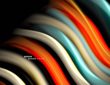 Siyah, sıvı sıvı renk dalgalarında ipeksi çizgiler. Vektör İllüstrasyonu