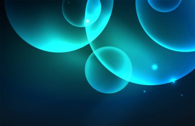 Işık efektleriyle şeffaf parlak parlak daireler. Duvar kağıdı, bayrak, arkaplan, kart, kitap illüstrasyonu, iniş sayfası için tekno fütüristik vektör soyut arkaplan