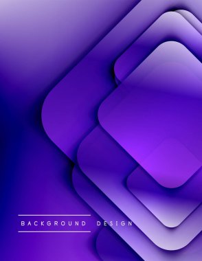 Yuvarlak kareler geometrik soyut arkaplan bileşimini şekillendirir. Üç boyutlu gölge efektleri ve sıvı eğimleri. Modern çakışma biçimleri.