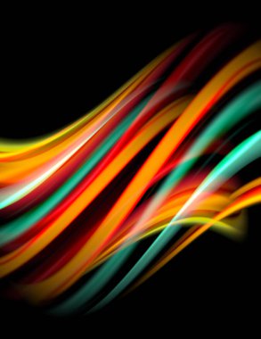 Siyah, sıvı sıvı renk dalgalarında ipeksi çizgiler. Vektör İllüstrasyonu