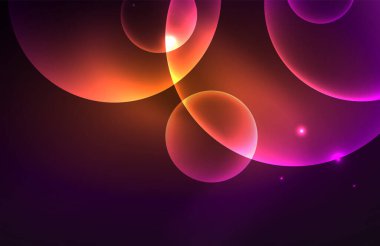 Işık efektleriyle şeffaf parlak parlak daireler. Duvar kağıdı, bayrak, arkaplan, kart, kitap illüstrasyonu, iniş sayfası için tekno fütüristik vektör soyut arkaplan