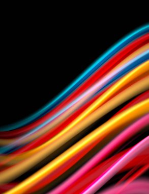 Siyah, sıvı sıvı renk dalgalarında ipeksi çizgiler. Vektör İllüstrasyonu