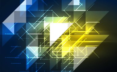 Abstract background, mosaic triangle pattern with transparent effects on glowing neon shiny backdrop. Vector Illustration For Wallpaper, Banner, Background, Card, Book Illustration, landing page
