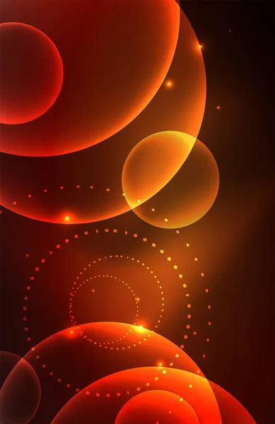 Neonově zářící průhledné zářící kruhy se světelnými efekty. Techno futuristické vektorové abstraktní pozadí pro tapetu, nápis, pozadí, kartu, ilustraci knihy, úvodní stránku — Stockový vektor