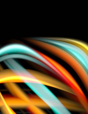 Siyah, sıvı sıvı renk dalgalarında ipeksi çizgiler. Vektör İllüstrasyonu