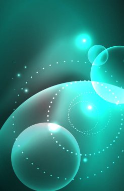 Işık efektleriyle şeffaf parlak parlak daireler. Duvar kağıdı, bayrak, arkaplan, kart, kitap illüstrasyonu, iniş sayfası için tekno fütüristik vektör soyut arkaplan