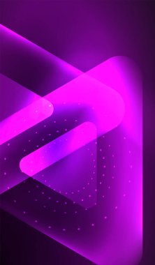 Parlayan neon parlak şeffaf soyut geometrik şekiller ve ışık efektleri. Duvar kağıdı, bayrak, arkaplan, kart, kitap illüstrasyonu, iniş sayfası için tekno fütüristik vektör soyut arkaplan