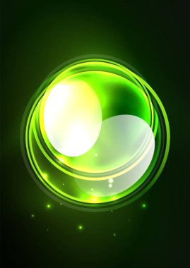 Parlayan neon parlak şeffaf kabarcıklar, cam daireler ya da biyo hücre konsepti. Duvar kağıdı, bayrak, arkaplan, kart, kitap illüstrasyonu, iniş sayfası için tekno fütüristik vektör soyut arkaplan