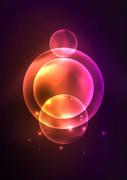 发光的霓虹灯闪亮透明的气泡，玻璃圈或生物细胞的概念。用于墙纸、横幅、背景图、卡片、图书图解、登陆页的技术未来主义向量抽象背景 — 图库矢量图片