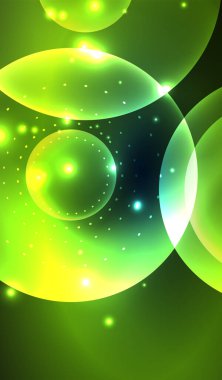 Parlayan neon parlak şeffaf soyut geometrik şekiller ve ışık efektleri. Duvar kağıdı, bayrak, arkaplan, kart, kitap illüstrasyonu, iniş sayfası için tekno fütüristik vektör soyut arkaplan