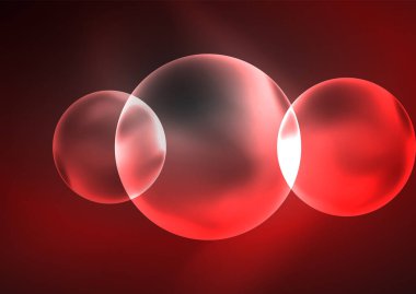 Parlayan neon parlak şeffaf kabarcıklar, cam daireler ya da biyo hücre konsepti. Duvar kağıdı, bayrak, arkaplan, kart, kitap illüstrasyonu, iniş sayfası için tekno fütüristik vektör soyut arkaplan