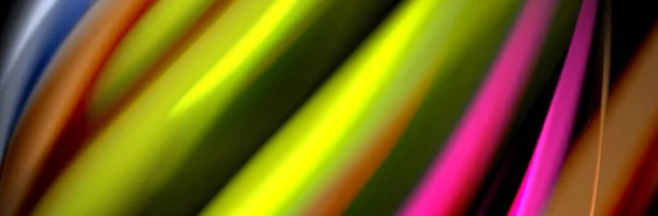 Diseño de póster de onda de flujo suave y seda. Ondas de color, líneas de estilo líquido y formas en fondo de color negro — Archivo Imágenes Vectoriales