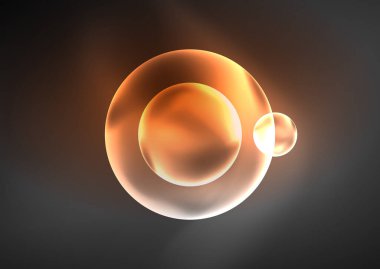 Parlayan neon parlak şeffaf kabarcıklar, cam daireler ya da biyo hücre konsepti. Duvar kağıdı, bayrak, arkaplan, kart, kitap illüstrasyonu, iniş sayfası için tekno fütüristik vektör soyut arkaplan