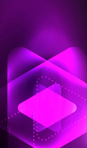 Glowing neon shiny transparent abstract geometric shapes with light effects. Techno futuristic vector abstract background For Wallpaper, Banner, Background, Card, Book Illustration, landing page — Stock Vector