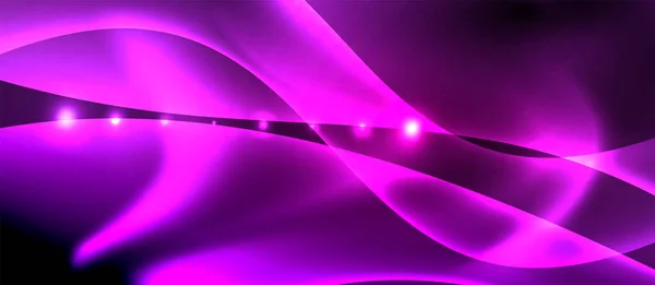 Latar belakang abstrak. Desain gelombang neon berkilau dengan efek cahaya, desain trendi techno. Vector Illustration Untuk Wallpaper, Banner, Latar Belakang, Kartu, Ilustrasi Buku, halaman pendaratan - Stok Vektor