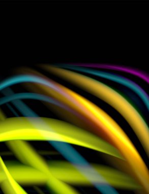 Siyah, sıvı sıvı renk dalgalarında ipeksi çizgiler. Vektör İllüstrasyonu