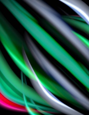 Siyah, sıvı sıvı renk dalgalarında ipeksi çizgiler. Vektör İllüstrasyonu