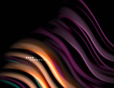 Siyah, sıvı sıvı renk dalgalarında ipeksi çizgiler. Vektör İllüstrasyonu