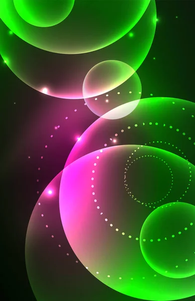 Neon glänzende transparente Leuchtkreise mit Lichteffekten. Techno futuristischer Vektor abstrakter Hintergrund für Wallpaper, Banner, Hintergrund, Karte, Buchillustration, Landing Page — Stockvektor