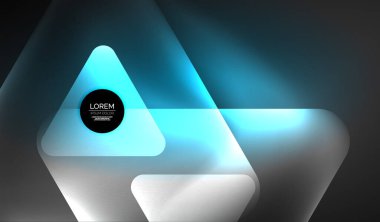 Parlayan neon parlak şeffaf soyut geometrik şekiller ve ışık efektleri. Duvar kağıdı, bayrak, arkaplan, kart, kitap illüstrasyonu, iniş sayfası için tekno fütüristik vektör soyut arkaplan