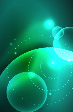 Işık efektleriyle şeffaf parlak parlak daireler. Duvar kağıdı, bayrak, arkaplan, kart, kitap illüstrasyonu, iniş sayfası için tekno fütüristik vektör soyut arkaplan