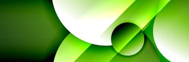 Dinamik trend geometrik soyut arka plan. Çemberler, yuvarlak şekiller üç boyutlu gölge efektleri ve sıvı eğimleri. Modern üst üste bindirme biçimleri