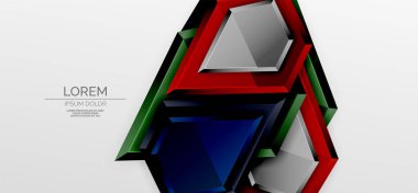 Metal parlak geometrik şekiller ve üç boyutlu efekt bileşimi. Duvar kağıdı, bayrak, arkaplan, kart, kitap illüstrasyonu, iniş sayfası için tekno fütüristik vektör soyut arkaplan