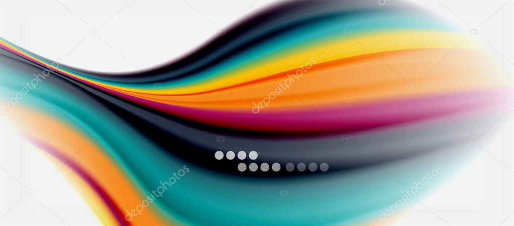 Wave lines abstract background, smooth silk design with rainbow style colors. Liquid fluid color waves. Vector Illustration