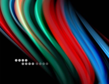 Siyah, sıvı sıvı renk dalgalarında ipeksi çizgiler. Vektör İllüstrasyonu