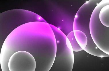 Işık efektleriyle şeffaf parlak parlak daireler. Duvar kağıdı, bayrak, arkaplan, kart, kitap illüstrasyonu, iniş sayfası için tekno fütüristik vektör soyut arkaplan