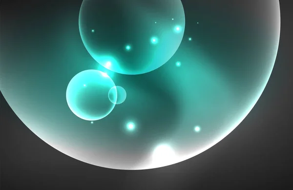 Neon glänsande transparenta glödande cirklar med ljuseffekter. Techno futuristiska vektor abstrakt bakgrund för Bakgrund, Banner, Bakgrund, Kort, Bokillustration, landningssida — Stock vektor