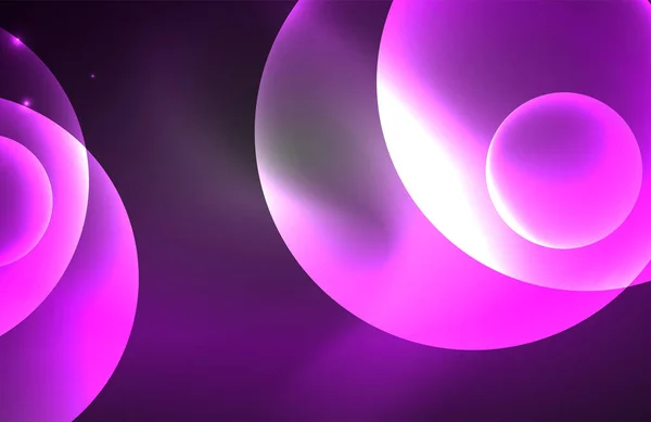 Неоновые блестящие прозрачные светящиеся круги со световыми эффектами. Технический футуристический векторный фон для обоев, баннера, фона, карточки, книжной иллюстрации, страницы посадки — стоковый вектор