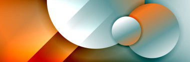 Dinamik trend geometrik soyut arka plan. Çemberler, yuvarlak şekiller üç boyutlu gölge efektleri ve sıvı eğimleri. Modern üst üste bindirme biçimleri