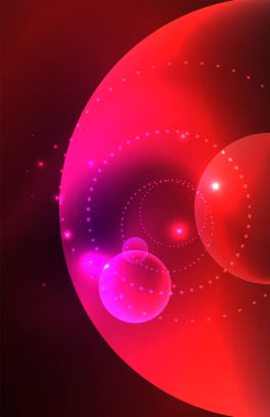 Işık efektleriyle şeffaf parlak parlak daireler. Duvar kağıdı, bayrak, arkaplan, kart, kitap illüstrasyonu, iniş sayfası için tekno fütüristik vektör soyut arkaplan