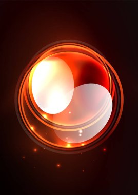 Parlayan neon parlak şeffaf kabarcıklar, cam daireler ya da biyo hücre konsepti. Duvar kağıdı, bayrak, arkaplan, kart, kitap illüstrasyonu, iniş sayfası için tekno fütüristik vektör soyut arkaplan