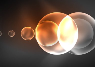 Parlayan neon parlak şeffaf kabarcıklar, cam daireler ya da biyo hücre konsepti. Duvar kağıdı, bayrak, arkaplan, kart, kitap illüstrasyonu, iniş sayfası için tekno fütüristik vektör soyut arkaplan