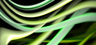 Siyah üzerine soyut ipek düz çizgiler, çok renkli sıvı gökkuşağı tarzı siyah dalgalar