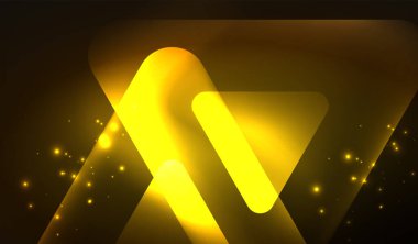 Parlayan neon parlak şeffaf soyut geometrik şekiller ve ışık efektleri. Duvar kağıdı, bayrak, arkaplan, kart, kitap illüstrasyonu, iniş sayfası için tekno fütüristik vektör soyut arkaplan