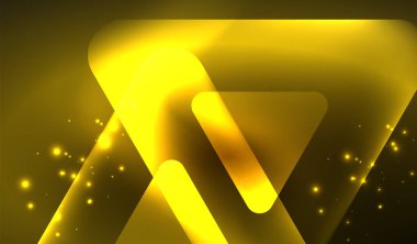 Parlayan neon parlak şeffaf soyut geometrik şekiller ve ışık efektleri. Duvar kağıdı, bayrak, arkaplan, kart, kitap illüstrasyonu, iniş sayfası için tekno fütüristik vektör soyut arkaplan