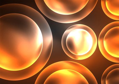 Parlayan neon parlak şeffaf kabarcıklar, cam daireler ya da biyo hücre konsepti. Duvar kağıdı, bayrak, arkaplan, kart, kitap illüstrasyonu, iniş sayfası için tekno fütüristik vektör soyut arkaplan