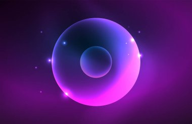 Işık efektleriyle şeffaf parlak parlak daireler. Duvar kağıdı, bayrak, arkaplan, kart, kitap illüstrasyonu, iniş sayfası için tekno fütüristik vektör soyut arkaplan