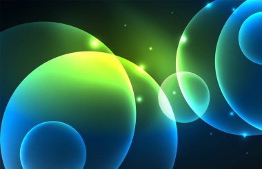 Işık efektleriyle şeffaf parlak parlak daireler. Duvar kağıdı, bayrak, arkaplan, kart, kitap illüstrasyonu, iniş sayfası için tekno fütüristik vektör soyut arkaplan