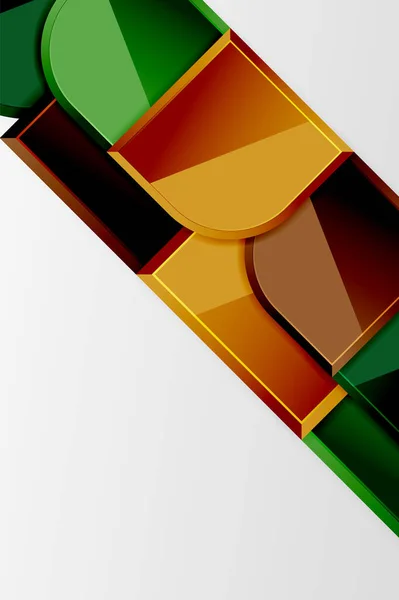 Hochglanzglasquadrate mit runden Elementen geometrische Komposition. Abstrakter geometrischer Hintergrund mit 3D-Effektkomposition für Tapeten, Banner, Hintergrund, Karte, Buchillustration, Landing Page — Stockvektor
