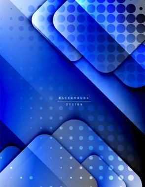 Yuvarlak kareler geometrik soyut arkaplan bileşimini şekillendirir. Üç boyutlu gölge efektleri ve sıvı eğimleri. Modern çakışma biçimleri.