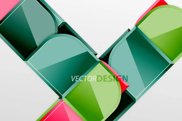 Cuadrados de vidrio brillante con elementos redondos de composición geométrica. Fondo geométrico abstracto con composición de efecto 3d para fondo de pantalla, Banner, Fondo, Tarjeta, Ilustración de libro, landing page — Vector de stock