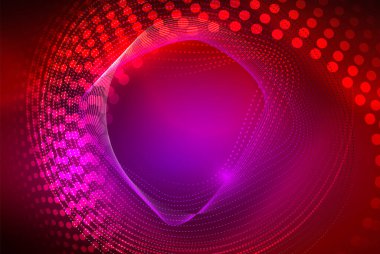 Soyut parçacıklar, dalga arkaplanı, neon hareket tekno tasarımı