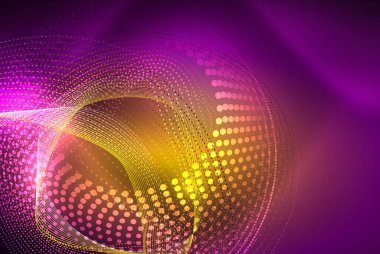 Soyut parçacıklar, dalga arkaplanı, neon hareket tekno tasarımı